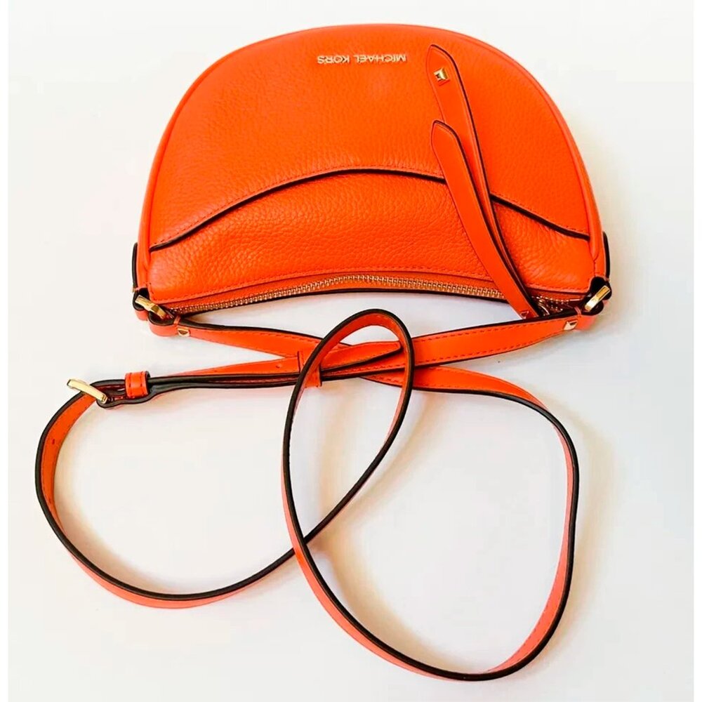 S Michael Kors Dover Half Moon Crossbody Orange Leather Bag 35R3G4DC5L Purse NWT - Picture 6 of 14